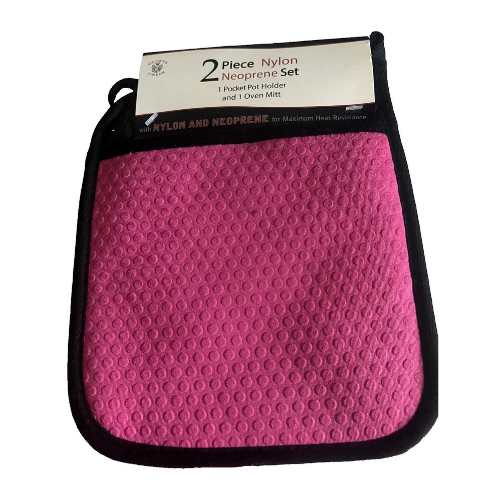 Sultans Linens Pink Fuchsia Neoprene Oven Mitt Potholder Spring Summer Set of 2